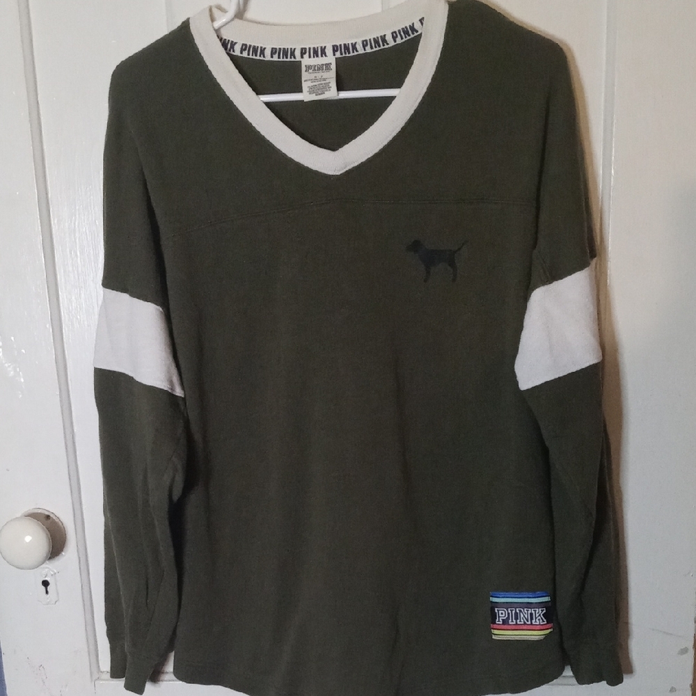 Victoria's Secret Pink Olive and White Sweatshirt